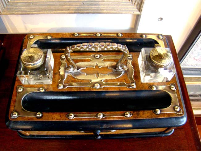 A Victorian burl walnut and ebony desk set circa 1870 — image 2